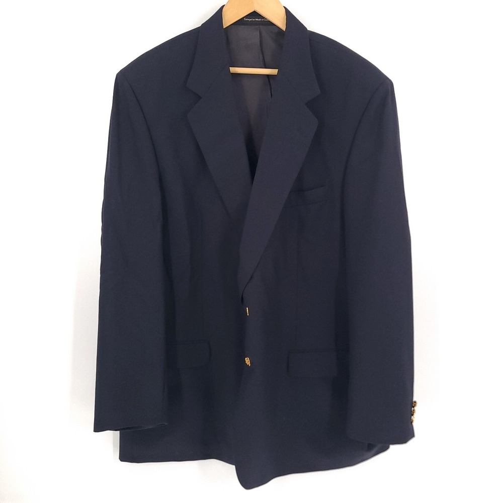 Botany 500 Blazer Mens 48 Long Black 100% Pure Virgin Wool Gold 2 Button